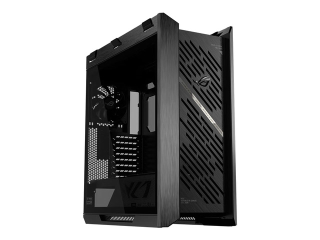 ASUS ROG Strix Helios GX601S Refreshed Edition Fanless Case, supports E-ATX, ATX, M-ATX,, Aluminum alloy grille design, Dual tempered glass side panels, 3D noise-reducing filter, ARGB lighting, Black