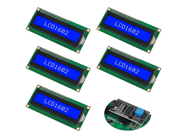 DWEII 5-Pack I2C 1602 LCD Display Module 16X2 Character Serial Blue ...