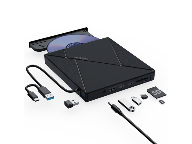 PeroBuno External CD DVD Drive, USB 3.0 Optical Disc Drive, 4 USB Ports ...
