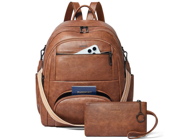 Leresas 35L Vegan Leather Backpack Purse (Coffee)