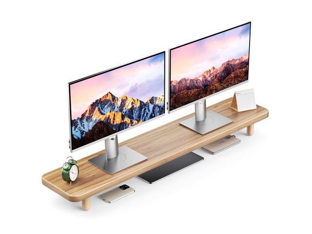 Long Desktop Riser Dual Monitor Stand Riser, 39 Inch Extra Long Wooden Desktop Monitor ...