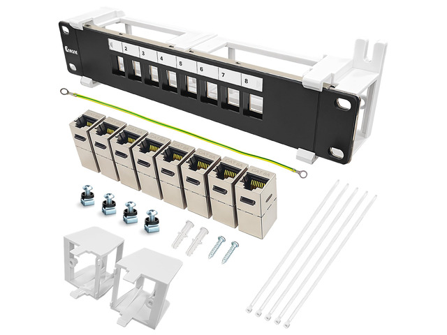 Enmane 8 Port Patch Panel Keystone Coupler CAT6A Shielded (EC Listed ...