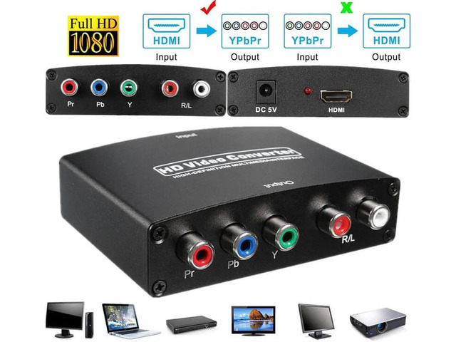 Componet Player DIXSG HDMI to Component Converter, HDMI to 1080P YPbPr 5RCA RGB + R/L ...