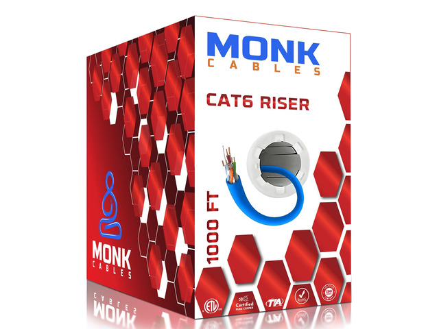 6moons Cable Riser MONK CABLES | CAT6 Riser Cable 1000ft | 100% Pure Copper | ETL Listed ...