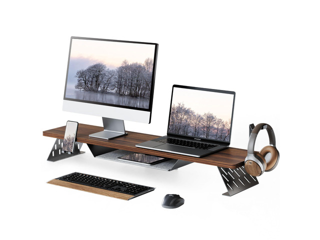 Fenge Dual Monitor Stand, 42.5 Inch Monitor Riser for Desk, Wood Desk ...