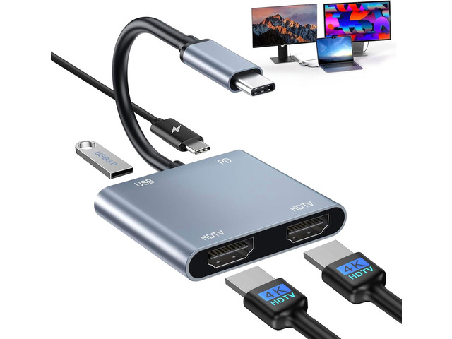 USB C to Dual HDMI Adapter 4K@60Hz Type C Hdmi Splitter for Dual ...