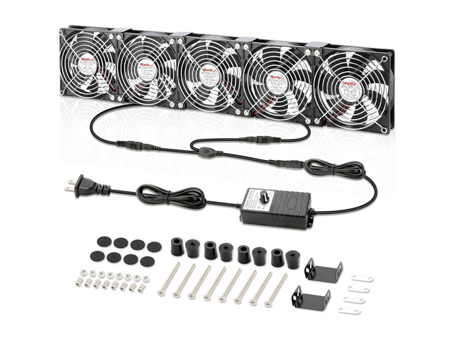 Wathai 120mm x 5 Small Box Computer Fan with AC Plug Dual Ball with ...