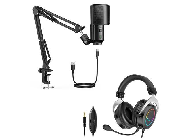 Studio Microphone Kit with Adjustable Boom Arm and Mute Headset Combo