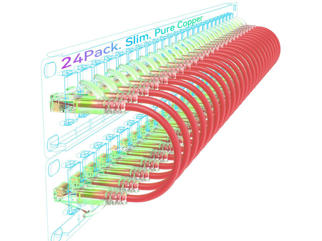Cat6a Ethernet Cable 3ft 24 Pack for High-Speed Network Cabinets Red