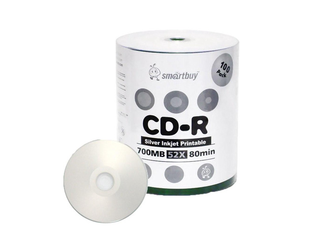 Smartbuy 100-disc 700mb/80min 52x CD-R Silver Inkjet Hub Printable ...