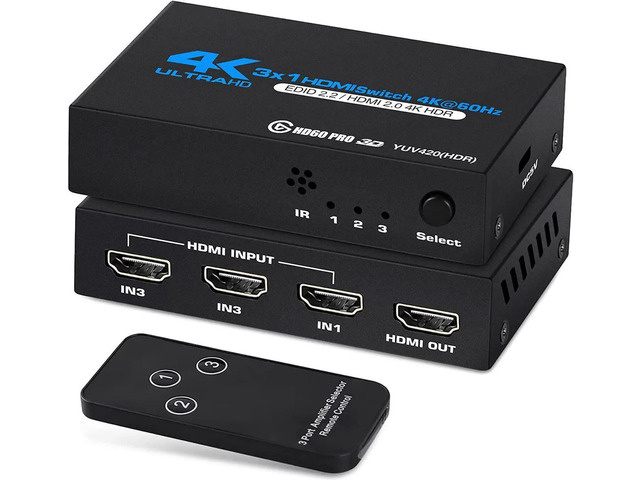 Hdmi Control JAENFONG HDMI Switch 3 Ports (3 x 1) 4K 60Hz, HDMI Splitter 3 in 1 Out ...