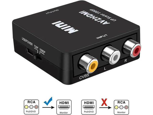 3RCA Composite CVBS AV to HDMI Video Audio Converter Adapter Mini Box ...
