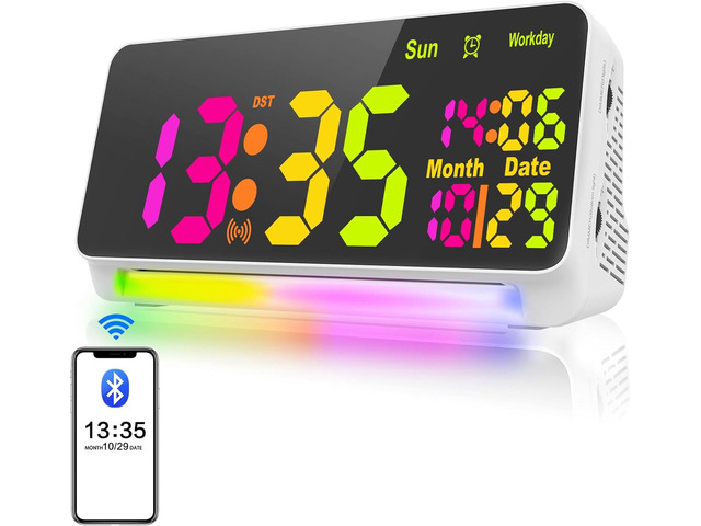 Audio Connection Clock 120db Super Loud Alarm Clock for Heavy Sleepers, Bluetooth Connection ...
