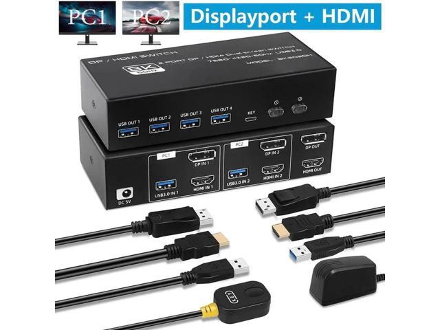 Switch KVM 4 Computer 2 Monitor 8K@60Hz – HDMI+DisplayPort, 4 Porte USB 3.0, Telecomando IR, Alimentazione Inclusa - 2