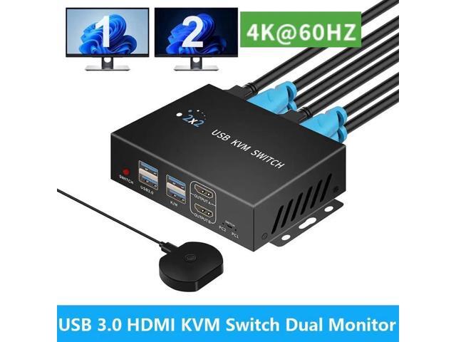 Dual Monitor HDMI KVM Switch 2 Monitors 2 Computers, 4K@60Hz HDMI KVM ...