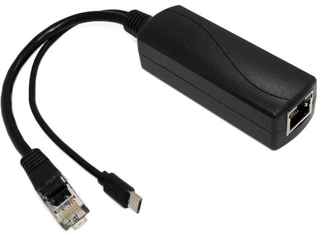 Sdoppiatore PoE micro USB 5V 3A, IEEE 802.3af/at standard 10/100Mbps per Raspberry Pi 3B, tablet, Dropcam Power Over Ethernet USB Splitter Adapter (USB0503 nero