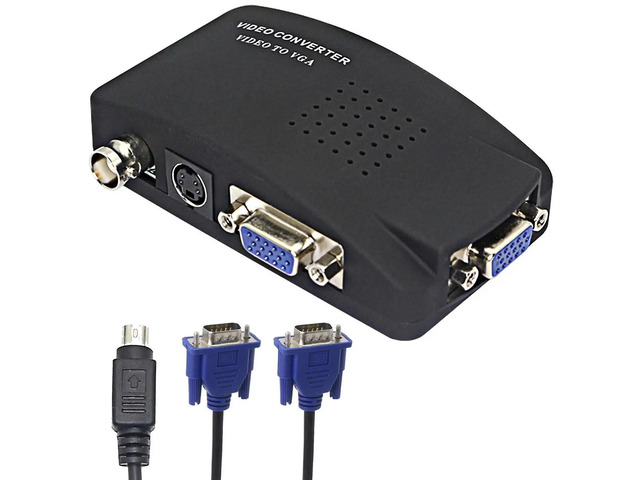 BNC to VGA Video Converter, S-Video Input to VGA Output, Supports PAL ...