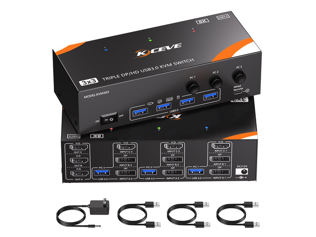 KVM Switch 3 Monitors 3 Computers 8K@60Hz/4K@120Hz, HDMI DP KVM ...