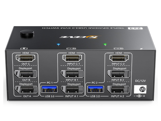 Triple Monitor KVM Switch 3 Monitors 2 Computers 8K@60Hz 4K@144Hz ...