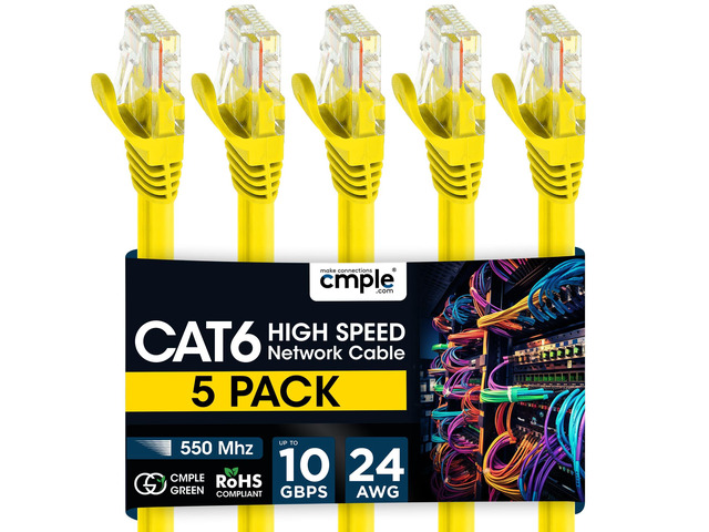Cmple 5 Pack Cat6 Ethernet Cable, High Speed Cat6 Internet Network ...