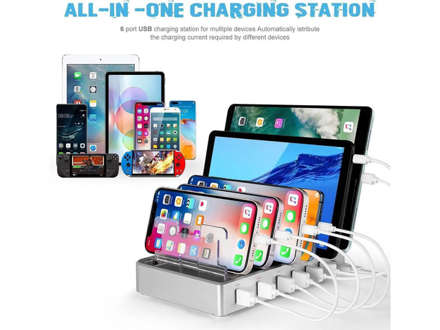 Charging Station for Multiple Devices 6 Ports USB Multi Devices Charger ...