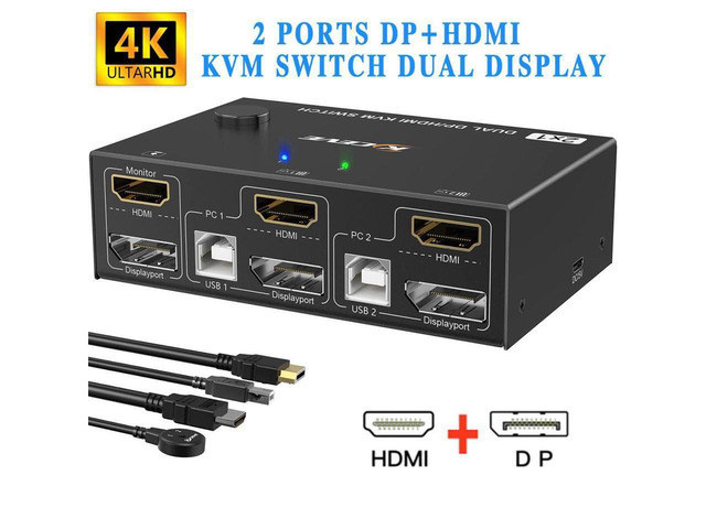 Dual Monitor Displayport+HDMI KVM Switch 4K@60Hz,2K@120Hz, HDMI DP ...