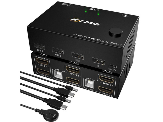 Dual Monitor KVM Switch HDMI 2 Port 4K@30Hz, 2 In 2 Out 2 Monitor KVM ...