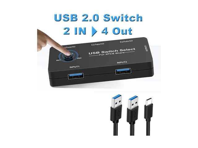 USB Switch, USB Switcher 2 Computers Sharing 4 USB Devices KVM Switcher ...