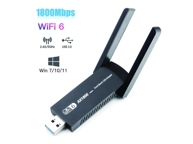 Pc Internet Adapter USB 3.0 WiFi 6 Adapter for PC, 1800Mbps Dual Band 5Dbi Antennas 5.8G/2 ...