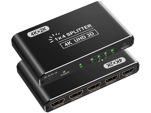 Aluminum HDMI Splitter 1 in 4 Out, 4K HDMI Splitters for Dual Monitors ...