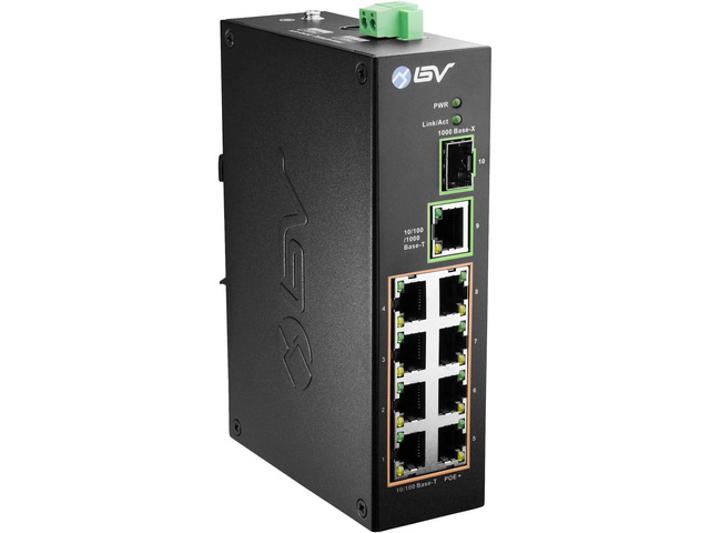 BV-Tech 8 Port PoE Switch with 1 Gigabit Uplink and Industrial DIN Rail ...
