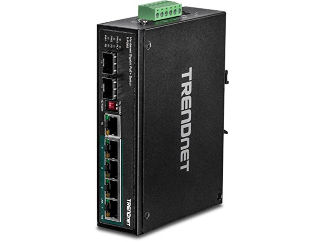 TRENDnet 6-Port Hardened Industrial Gigabit PoE+ DIN-Rail Switch, 4 x ...