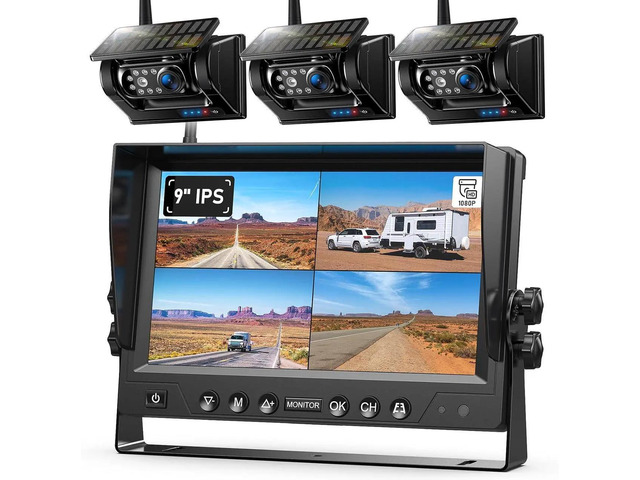 3 Magnetic Solar Wireless Backup Camera System, Quad RV Rearview Backup ...