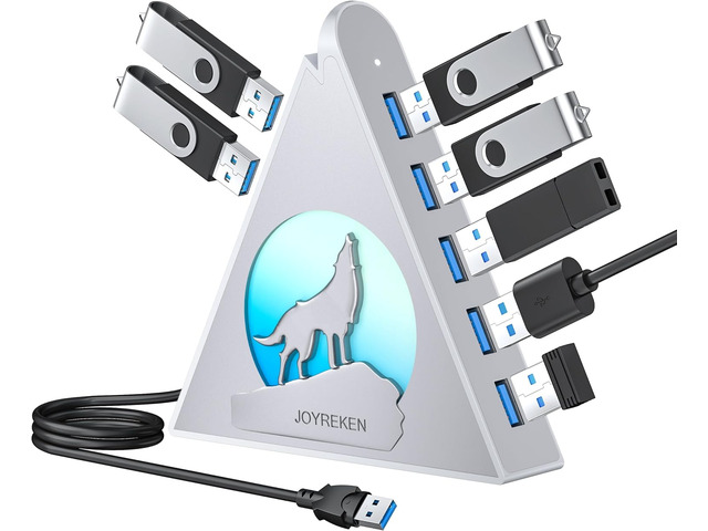 7 Port USB Hub, JoyReken USB 3.0 Hub with 2 FT Long Cable, Vertical USB ...