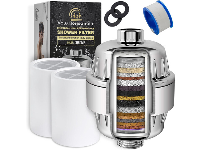 AquaHomeGroup 20 Stage Shower Head Filter with Vitamin C E A for Hard