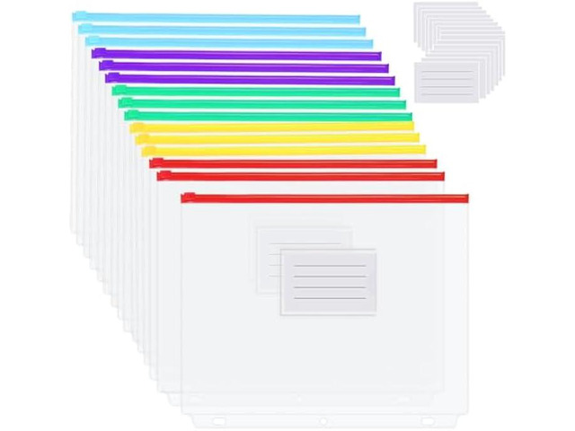 YoeeJob 15 Packs 3-Hole Clear Zipper Binder Pockets, Binder Insert ...