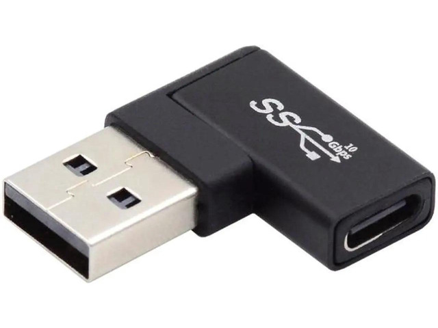 USB-C Type C Female to USB 3.0 A Male Data Adapter Flat Horizontal 90 ...