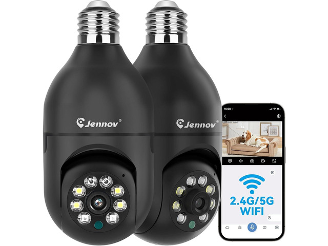 Jennov 2K Light Bulb Security Camera, Auto-Tracking Security Cameras ...