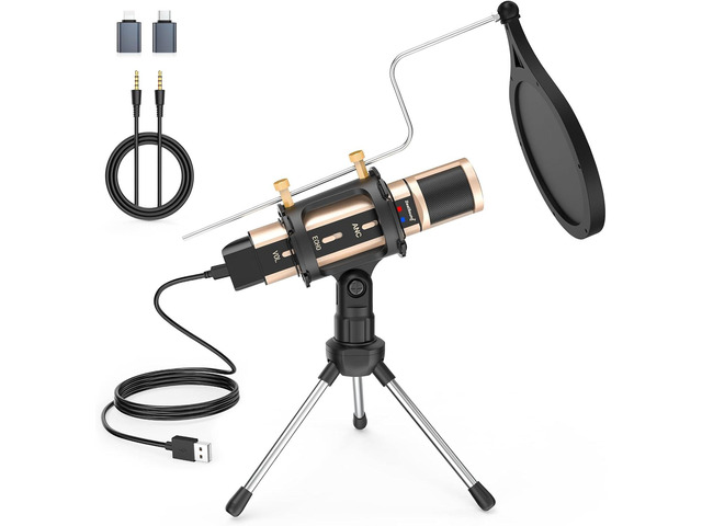 ZealSound Microphone,USB&3.5mm Mic W/Type-C Adapter for i-Phone ...