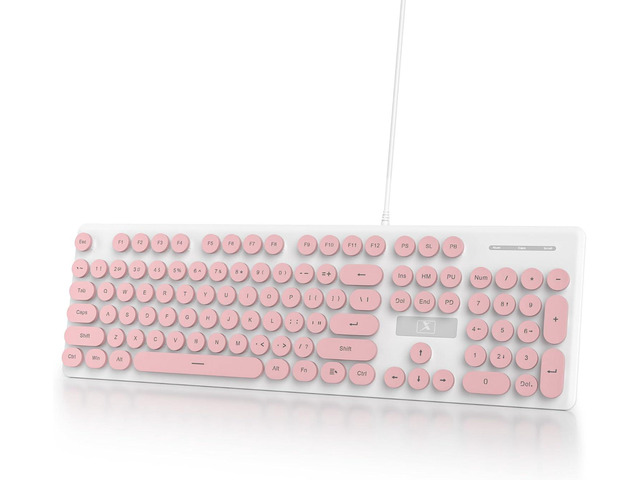 Pink Keyboard Led Wired Retro Computer Keyboard, Quiet Typewriter Keyboard, Pink Cute ...