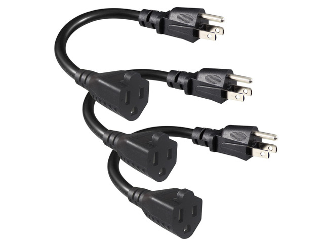 [3 Pack] Short Power Extension Cord 6inch - Black 3 Prong Mini Indoor ...