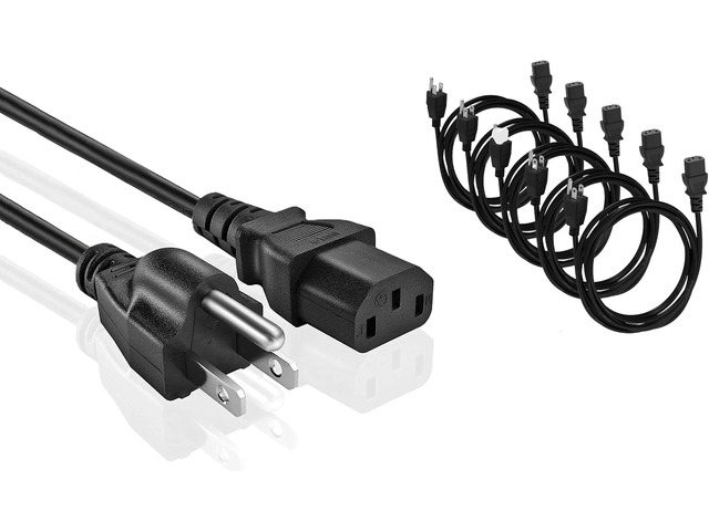 Pc Cable Wire Universal AC Power Cable - 5 Pack- 1ft. 3 Prong PC Power Cord ...