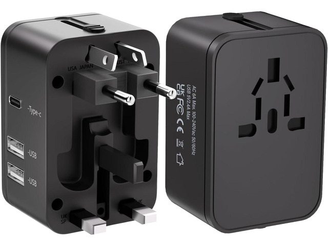 Travel Plug Adapter with 2 USB A+1 USB C Universal All in One Worldwide ...
