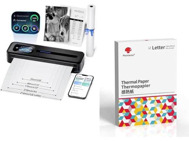 Phomemo M832D Bluetooth Portable Printers & 100 Sheets Thermal Printer ...