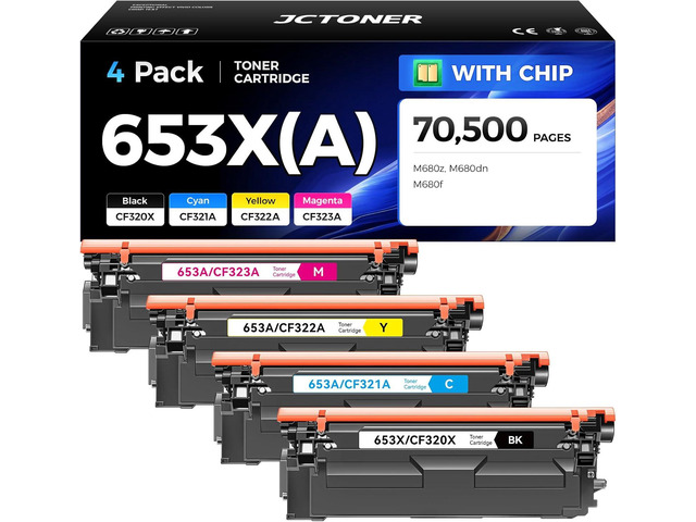 653X 653A Toner Cartridge Set 4-Pack High Yield Replacement for HP 653X ...