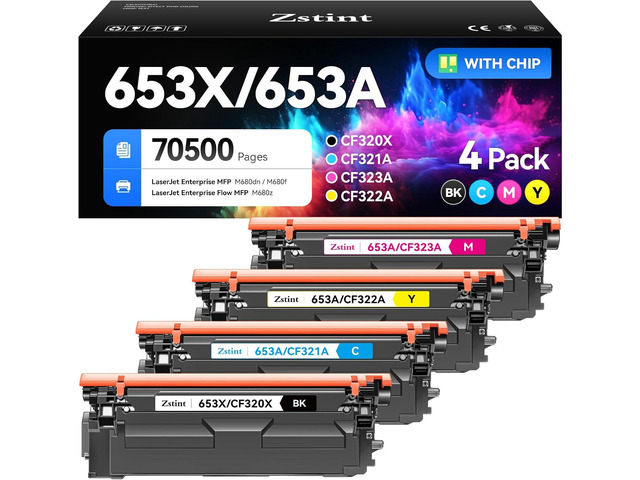 653X 653A Toner Cartridge Set 4-Pack High Yield Replacement for HP 653X ...