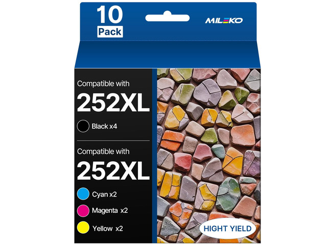 MILEKO 252XL 252 Ink Cartridges Remanufactured for Epson 252XL 252 XL ...