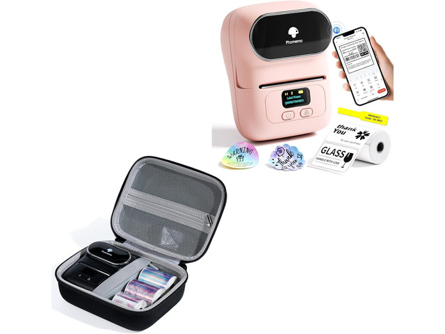 Phomemo Pink Label Printer with Portable Label Printer Storage Bag for ...