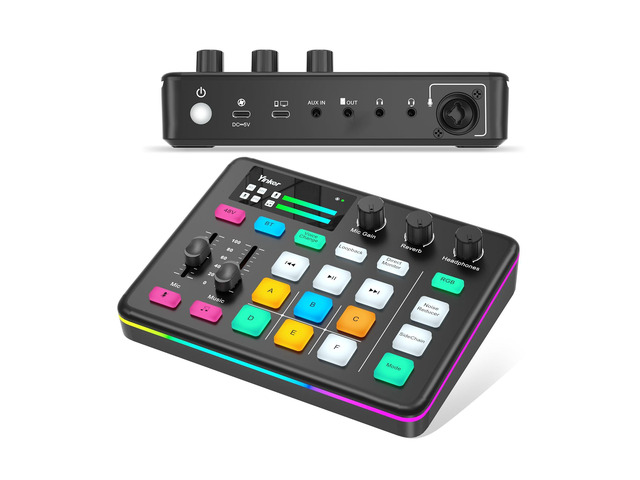 Computer Sound Pad Gaming Audio Mixer, RGB Soundboard with Voice Changer & 6 Sound Pads ...