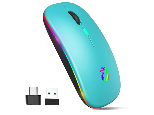 Blue Led Wireless Mouse LED Wireless Mouse, Rechargeable Slim Silent Mice 2.4G Portable Office ...